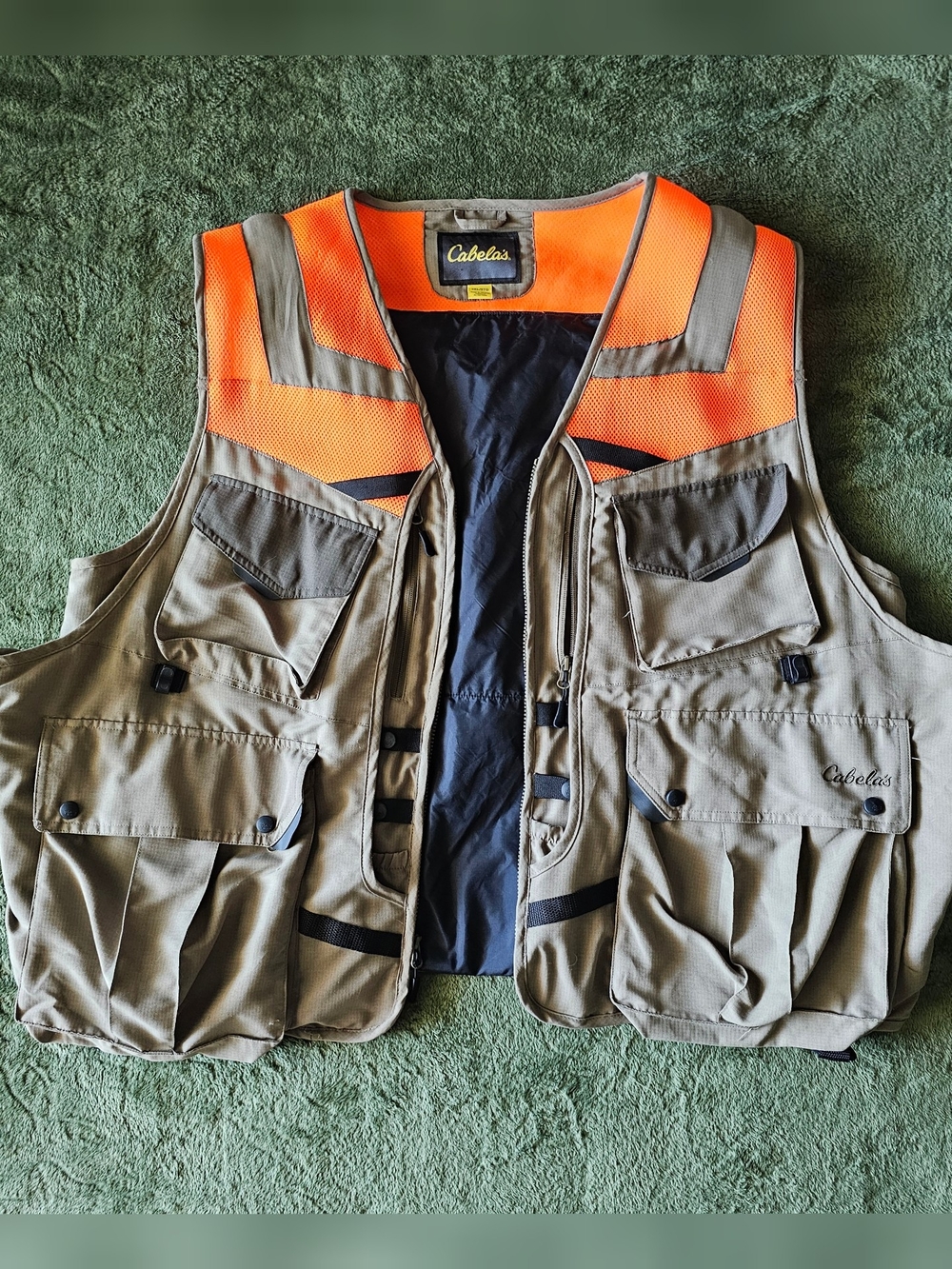 Cabela's Men's Hunting Vest in Orange and Tan with Multiple Pockets High Utility